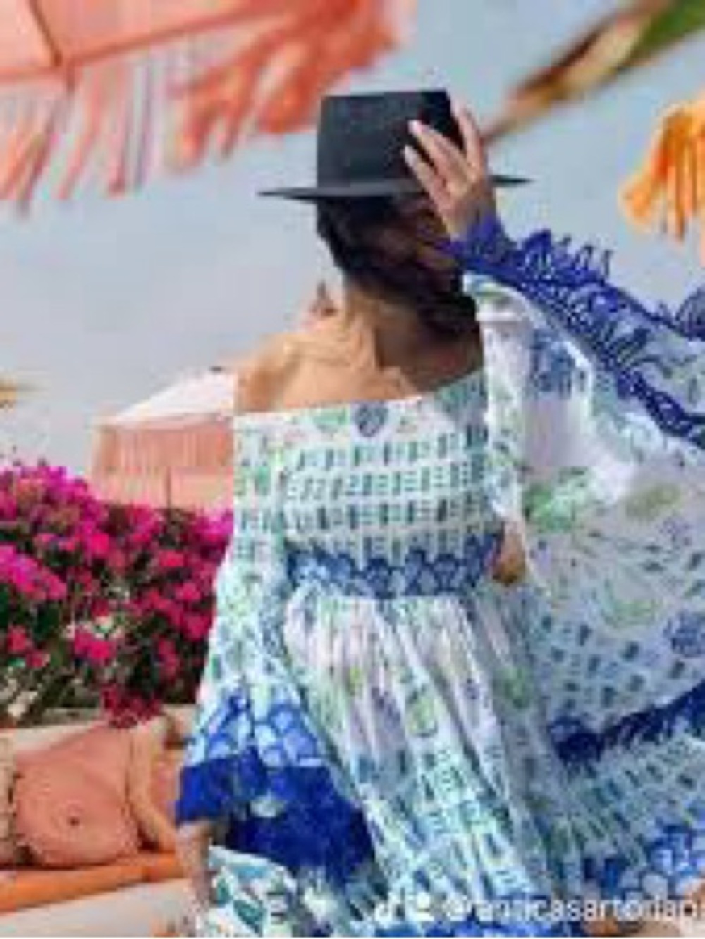Off-Shoulder Blue & White Printed Mini Dress